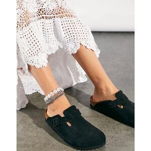 Birkenstock Boston Black Suede Clogs Cork Soft Footbed Narrow Size 39 US 8 8.5